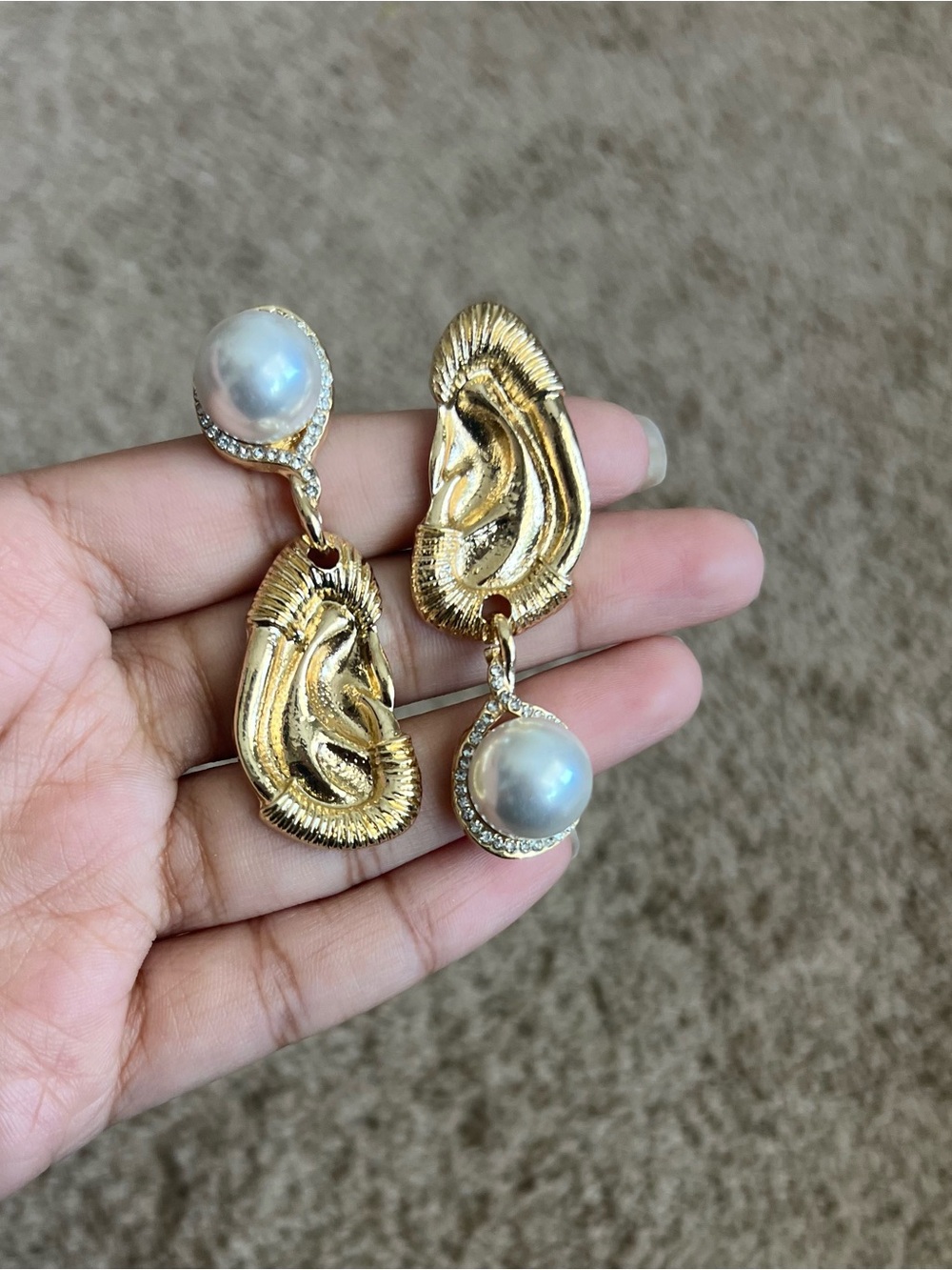 Schiaparelli Gold-tone Pearl Drop Earrings - Elegant Women's Jewelry